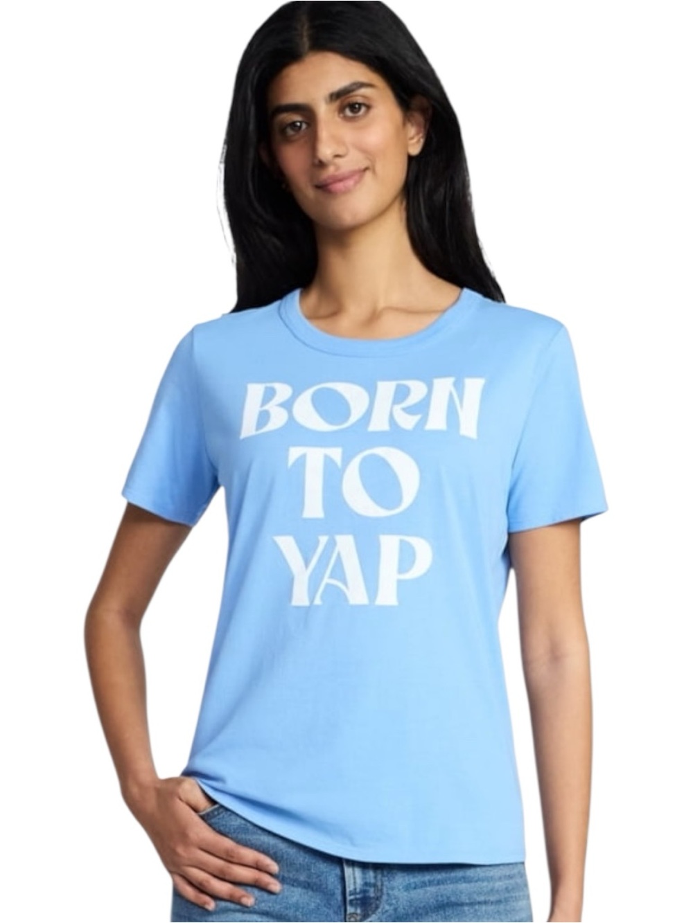 NWT Doe Born To Yap Graphic Tee Light Blue Women’s Short sleeve Top